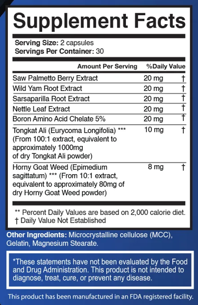 VapoFil supplement facts label zoomed detail